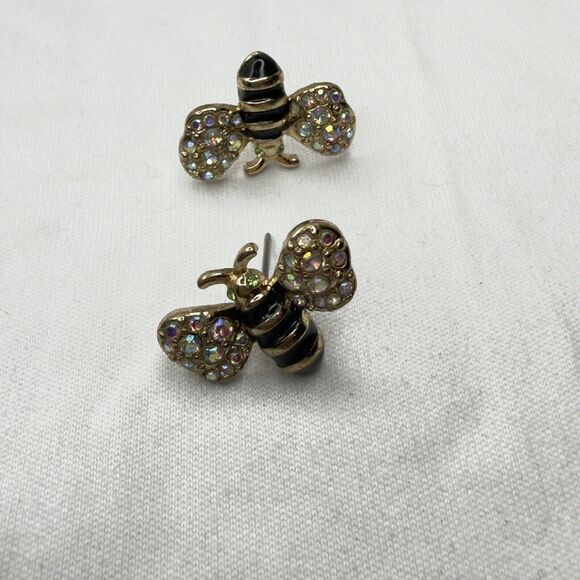 Betsey Johnson Bumble Bee Stud Earrings, Gold Tone, Pave Effect, Great Condition - Picture 7 of 7